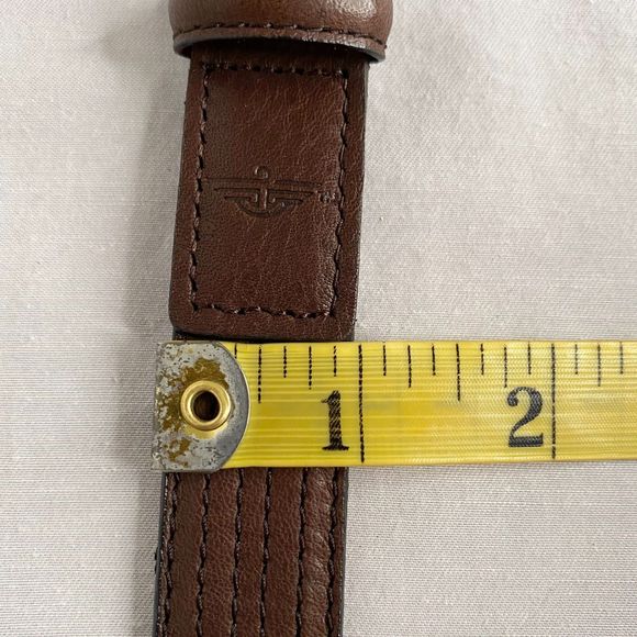 Dockers Belt Small Brown Full Grain Leather And Faux Multi Linear Stitch Detail - Picture 11 of 11